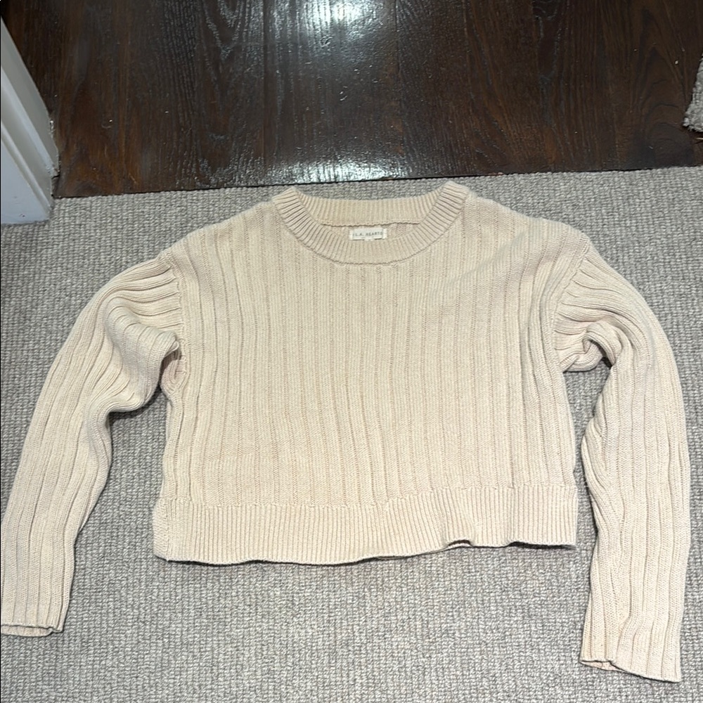 Cream Ribbed Knit Sweater